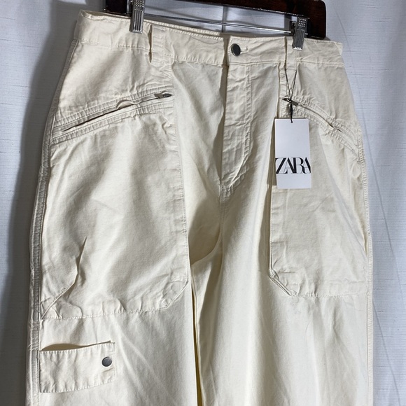 Zara The Relaxed Utility Pants In ECRU Signature Denium Cargo Size 14 - Picture 5 of 15
